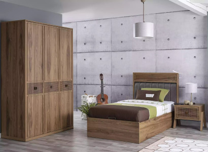 Bed Wooden bed with bed base Suite Youth Bed Wood Brown Set 3pcs